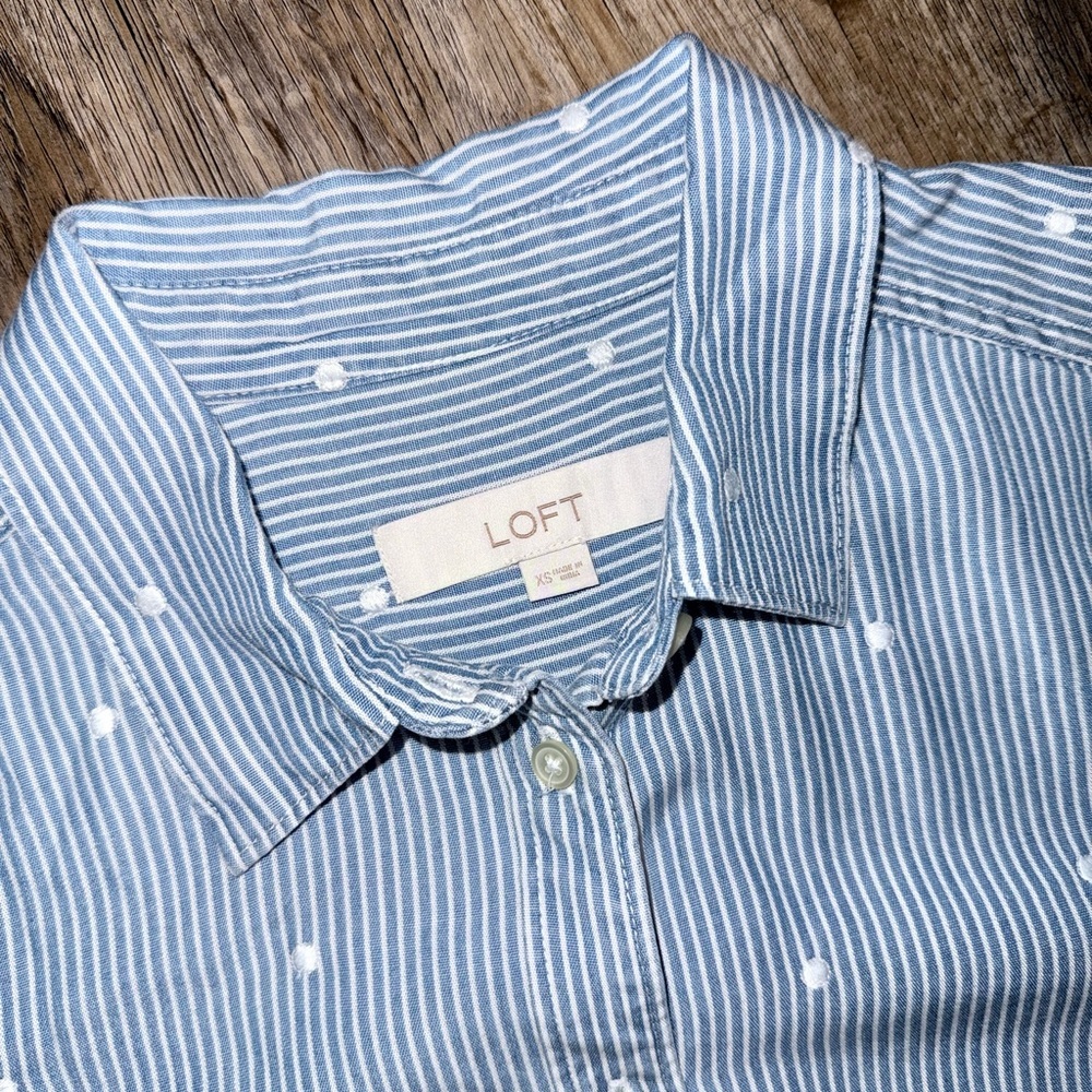 LOFT • Embroidered Dot Striped Poplin Button Down - Picture 6 of 9